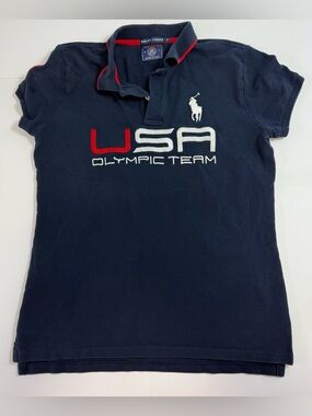 Ralph Lauren Navy USA Olympic Team Polo with Red & White Accents size M